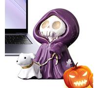 Reaper Figurine - Adorable Skull Reaper Statue Walking Dog | Cute Funny Halloween Decoration for Fireplace, TV Cabinet, Entrance Table, Bookshelf, Home, Living Room Display Decor