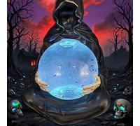 Reaper Globe with Bats, 2025 New 6 in Suriel & Floating Bat Crystal Ball Halloween Table Figure for Indoor, Bookshelf, Haunted House Party, Tabletop Home Decor (1pcs)