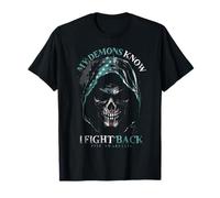 Reaper PTSD Mis demonios saben que lucho contra la conciencia sobre la salud mental Camiseta