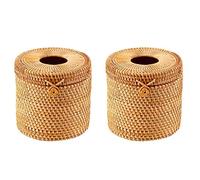 Reapyyt 2 soportes para papel higiénico de mimbre con tapa para guardar rollo individual y pañuelos
