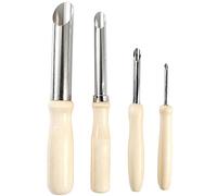 Reapyyt Juego de 4 perforadoras de acero inoxidable con mango de madera redondo, práctico juego manual de color blanco y plateado