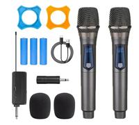 Reapyyt Micrófono inalámbrico 2 canales UHF profesional micrófono portátil para fiestas, karaoke, espectáculos profesionales en la iglesia (de 1 a 2)