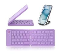 Reapyyt Mini teclado inalámbrico Bluetooth plegable (Sincronización hasta 3 dispositivos), teclado plegable portátil para Android, morado