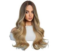 Reapyyt Peluca Europea de 64 cm con Degradado MarróN, Pelo y Rizado, Pelucas de Cabeza con Raya Media