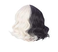 Reapyyt Pelucas con Flequillo Longitud del Hombro Peluca Ondulada para Mujer Peluca Corta y Rizada para Mujer (Negro y Dorado)