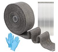 REAQUE Cinta Anticalorica Escape 10m*5cm Cinta Termica Escape Cinta Anticalorica para Escapes de Fibra de Vidrio/Lana de Roca, con 12 Bridas MetáLicas Y 1 Par de Guantes (Gris)