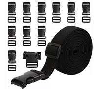 REAQUE Hebilla de nailon, rollo de nailon, color negro, cinta negra, correa de polipropileno de 10 m con 10 hebillas para correa para perros, gatos, cinturones para mochilas de bricolaje, Negro,