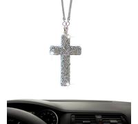 Rear View Mirror Decor, Bling Car Pendant, Stainless Steel, Rhinestones Christian Ornament for Auto Interior, Home Living Room, Bedroom, Church, Truck Accessories for Men and Women, 2.36x1.18 Inches