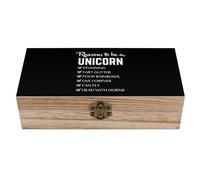 Reasons to Be Unicorn - Caja de almacenamiento de madera para tesoros de 7.9 x 3.7 x 2.3 pulgadas, cajas de recuerdo con tapa con bisagras y cierre frontal