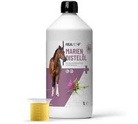 ReaVET Aceite de cardo mariano para perros y caballos, 1 litro, puro en calidad alimentaria, aditivo Barf, aceite de cardo para perros, aceite de cardo mariano para perros, rico en vitamina E, Omega-6