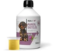 ReaVET Aceite de Cardo Mariano para Perros y Caballos 500 ml, Natural, Suplemento Barf, Aceite de Cardo para Perros, Aceite Barf de Cardo Mariano I Rico en Vitamina E, Omega-6, 9