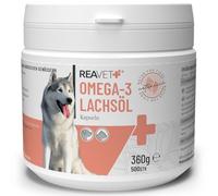 ReaVET Cápsulas de aceite de salmón Perro 500 piezas, Aceite Omega 3 Perro I Cápsulas de aceite de salmón Perro I Aceite de pescado de alta dosis perro en calidad alimentaria