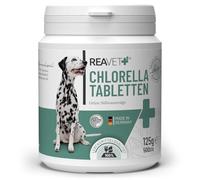 ReaVET Clorella pastillas para perros 500 unidades - Alta dosis de calidad alimentaria, microalgas que apoya la piel y el pelaje, pastillas de algas Clorella con mucha proteína