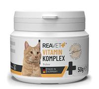 ReaVET Complejo de vitaminas para gato, 50 g, polvo multivitamínico natural con vitaminas B, apoya el sistema inmunológico y la vitalidad, ideal como aditivo Barf