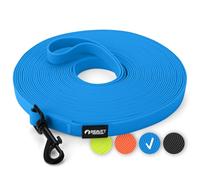 ReaVET Correa de arrastre para perros de 15 metros, color azul, resistente e impermeable, correa larga para ejercicios con asa, correa de entrenamiento para perros grandes y pequeños