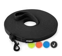 ReaVET Correa de arrastre para perros de 15 metros, color negro, resistente e impermeable, correa larga para ejercicios con asa, correa de entrenamiento para perros grandes y pequeños