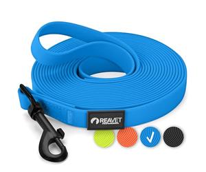 ReaVET Correa de arrastre para perros de 5 metros, color azul, resistente e impermeable, correa larga para practicar con asa, correa de entrenamiento para perros grandes y pequeños