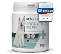 ReaVET Denta Vital - Polvo para el cuidado dental para perros y gatos, 150 g, eliminador de sarro, remedio contra el sarro, perro y gato, contra el mal aliento en perros, cuidado dental y gatos