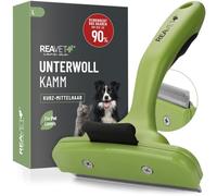 ReaVET Peine de lana para perros y gatos de pelo corto, razas grandes, elimina la capa interior, cuida el pelo cubierto, con botón de autolimpieza, peine para gatos, peine para perros, ideal para