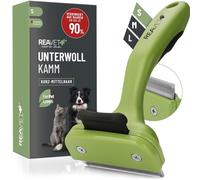 ReaVET Peine de lana para perros y gatos de pelo corto, razas pequeñas, elimina la capa interior, cuida el pelo de la cubierta, con botón de autolimpieza, peine para gatos, peine para perros, ideal