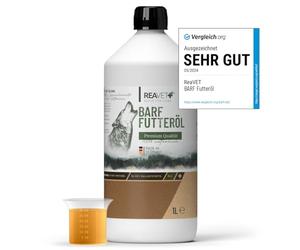 ReaVET Profi Aceite para Perros 1 Litro - Aceite de Primera presión en frío, Ideal para Barf. Mezcla, Natural y Adecuada para la Dieta de tu Perro. Suplemento alimenticio para Perros