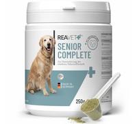 ReaVET Senior Complete Polvo para perros mayores, perros mayores, para apoyar la memoria y la función cardíaca, con mejillón de labios verdes y taurina para movilidad y vitalidad a la edad I 250 g