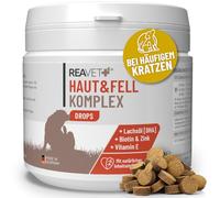 ReaVET Skin & Fell Drops - Golosina para perros que se rascan con frecuencia - aperitivo para perros con aceite de salmón y biotina, así como con ingredientes calmantes de la piel de garra del diablo