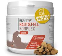 ReaVET Skin & Fell Drops - Golosina para perros que se rascan con frecuencia - aperitivo para perros con aceite de salmón y biotina, así como con ingredientes calmantes de la piel de garra del diablo
