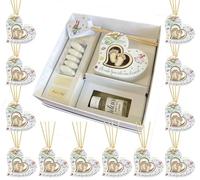 Rebalami.Shop - Juego de 12 bomboneras difusor de pequeño príncipe de 8 x 8 cm con forma de corazón de mármol resina con caja, esencia, portaconfites transparentes, cinta y tarjeta temática (12