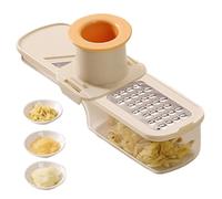 Rebanador de ajo, mini molinillo de ajo 3 en 1, cortador y rallador, mini cortadoras de mandolina, picador de verduras de mano de fácil agarre con recipiente para cocina (beige)