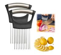Rebanador de cebolla de acero inoxidable, nuevo rebanador de cebolla, rebanado de limón, rebanado de verduras, herramienta auxiliar para cortar patatas, tomates, carne (2 Pcs)