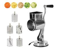 Rebanador de queso con manivela - Cortador rotativo de verduras | Rallador de queso multifuncional de acero inoxidable con 3 rebanadoras manuales multifuncionales con base de succión Máquina cortadora