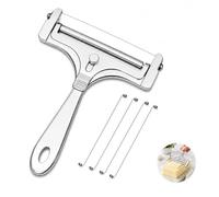 Rebanadora manual de queso, trae juego de 4 hilos de repuesto, taza de queso de acero inoxidable, ruleta, ajustable en espesor, cortador de mantequilla portátil para bloque de mantequilla (plata