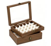 Rebanky 2 Piezas Vitrina Piedras Preciosas Madera Caja Expositora de Madera y Cristal con 24 Rejillas Caja de Colección Rock con Hebilla para Piedras, Fósiles