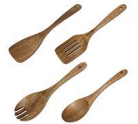 Rebanky 4 Piezas Utensilios de Cocina Madera Acacia Juego de Cucharas de Madera Cucharas Espátulas y Espátulas Ranuradas para Ensaladas, Pasta o Cocina de Restaurante