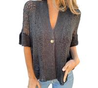 Rebeca De Verano,Cárdigan De Crochet para Mujer De Verano Abierto Al Frente Mangas Cortas Estilo Kimono Informal Holgado Estilo Bohemio De Punto con Cuello En V para Playa Capas Transparentes