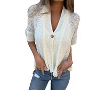 Rebeca De Verano,Cárdigan De Crochet para Mujer De Verano Abierto Al Frente Mangas Cortas Estilo Kimono Informal Holgado Estilo Bohemio De Punto con Cuello En V para Playa Capas Transparentes