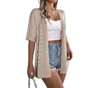 Rebeca de Verano,Cárdigan Fino de Verano para Mujer de Manga Corta con Abertura Frontal Estilo Kimono Bohemio Ligero de Crochet para Playa para Vacaciones Color Albaricoque XL