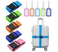 REBECASKYENS 5 unidades de correas para equipaje con etiqueta de equipaje, correas de equipaje ajustables, multicolor, 110 - 200 cm x 5 cm