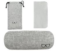 REBECASKYENS Funda portátil rígida de lino para gafas con paño de limpieza para gafas, color gris, gris, 16 x 6,2 x 3,8 cm