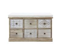 Rebecca Mobili Banco Mueble Interior, Banco para Baño, Madera de Paulonia, Blanco Beige, Estilo Shabby, Asiento Acolchado, Entrada - Medidas: 49 x 77,5 x 35 cm (AxANxFON) - Art. RE6538