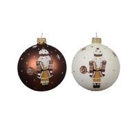 Rebecca Mobili Bolas de Navidad, adornos para árbol, 2 unidades, cristal, blanco marrón, decoración de Navidad para el hogar, acabado mate, estilo vintage - Diámetro: 8 cm - Art. HA2038