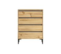 Rebecca Mobili Cajonera con 4 cajones, mueble con cajones, aglomerado de PVC, roble claro gris oscuro, espacioso, para dormitorio o recibidor. Medidas (alto x ancho x profundo): 98,5 x 72 x 45 cm