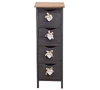 Rebecca Mobili Cajonera Mesita de Noche 4 Cajones Madera Paulownia Gris Shabby Dormitorio Baño Pasillo - 71 x 25 x 25 cm (A x AN x FON) - Art. RE4560