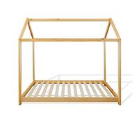 Rebecca Mobili Cama Montessori, Cama Infantil, Forma de cabaña, Pino Natural, Estilo escandinavo, Marco de Listones 80 x 160 cm - Art. RE6762