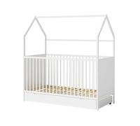 Rebecca Mobili Cama para Niños, Cama Montessori, Madera de Pino, Blanco, con Cajón, con Protección Anticaída, para Colchón 140x70 cm - Medidas AxAnxFon: 154,5 x 142,5 x 74,5 cm - Art. RE7125