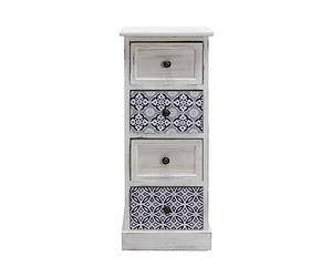 Rebecca Mobili Cómoda con Cajones Montada, Mesita de Noche Estrecha de Madera MDF, Blanca Gris, 4 Cajones, Vintage, Baño Recibidor - Medidas: 76 x 30 x 25 cm (A x AN x FON) - Art. RE6604