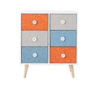 Rebecca Mobili Cómoda De 6 Cajones, Mueble Compacto, Blanco Gris-Azulado Naranja, Contemporánea, MDF Madera Tejido, para Habitación Infantil - Medidas: 59 × 48,5 × 25 cm (A x AN x FON) - Art. RE6671