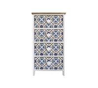 Mobili Rebecca Cajonera en madera con 4 cajones decoración mayólica blanca y azul