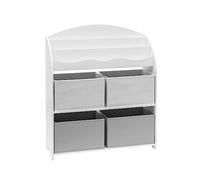 Rebecca Mobili Estantería Juguetes, Mueble para Juguetes, Blanco Gris, MDF TNT, con 4 Cestas, Habitación Infantil - Medidas AxAnxFon: 97,5 x 82,5 x 29,5 cm - Art. RE6846